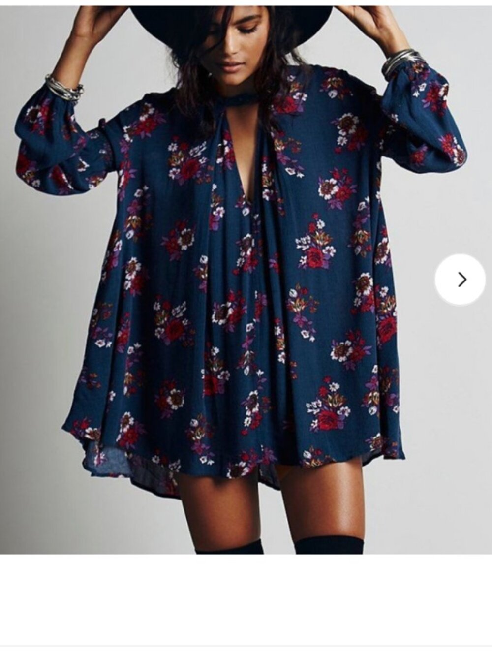 Free People Blue Floral Print Swing Tunic Mini Dress